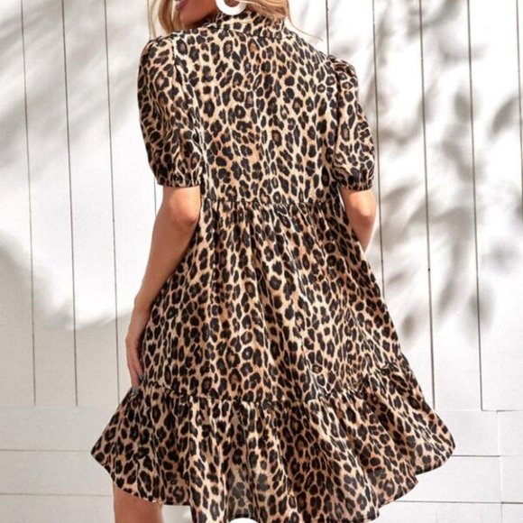 Animal print Puff Sleeve Smock Dress - Picture 4 of 5